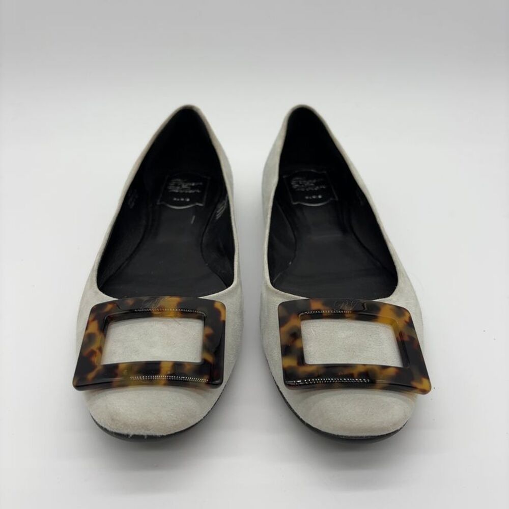 Roger Vivier Cream Suede Flats with Tortoiseshell Buckles